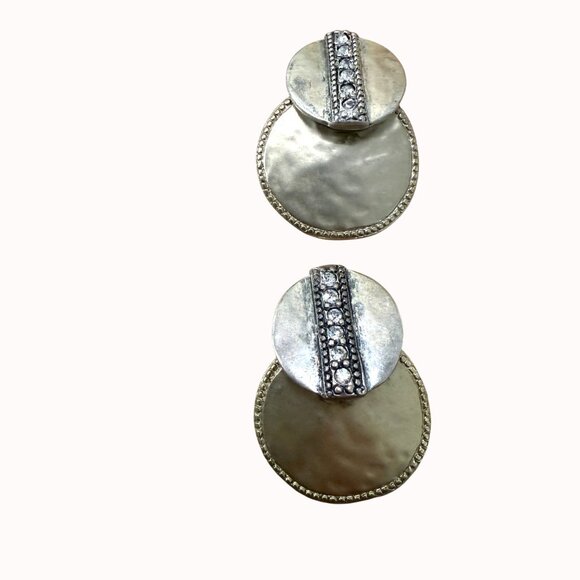 Chicos Silver-Tone Double Disc Clip-On Earrings With Rhinestone Detail - Picture 2 of 10